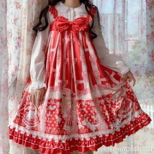 Girl Red Doll Lolita Cute Kawaii Sailor Dress